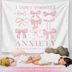 LIANGW Coquette Mental Health Pink Bow Tapestry Wall Hanging, Coquette Preppy Room Decor, Pink Girly Aesthetic Wall Blanket Decor for Girls Room Dorm Apartment, 50x60 Inch
