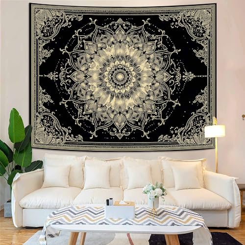 Wegklazax Golden Outline Mandala Tapestry, Intricate Floral Wall Art for Room Decor, Elegant Black and Gold Aesthetic Home Decor 60" L x 44" W - color: Red, size: 60"L x 44"W