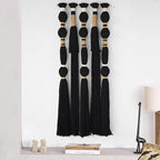Flber Macrame Wall Hanging Black Sphericity Cotton Tassels Textile Hanging Geometric Yarn Wall Art for Bedroom Living Room Decor 15.7" W x 39" L