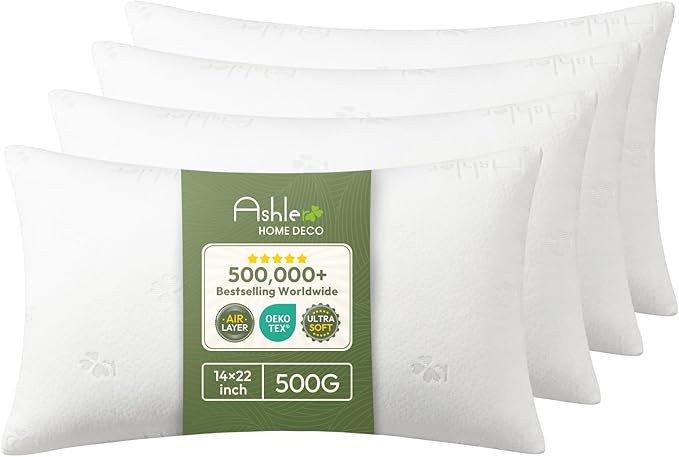 Ashler Throw Pillow Inserts- 14x22 Pillow Inserts with Air Layer, Premium Bed and Couch Pillows - Indoor Decorative Throw Pillow, Lumbar Cushion Sham Stuffer, Pack of 4, White