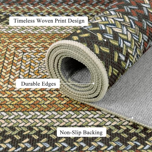 Ileading Faux Braided Area Rug 3'x5' Washable Farmhouse, No-Shed Non-Slip Woven Carpet, Pet Friendly Stain Resistant Jute Style Rug for Kitchen Bedroom Bathroom Entryway - color: Multi Color-yellow, size: 3' x 5'(Rectangular)