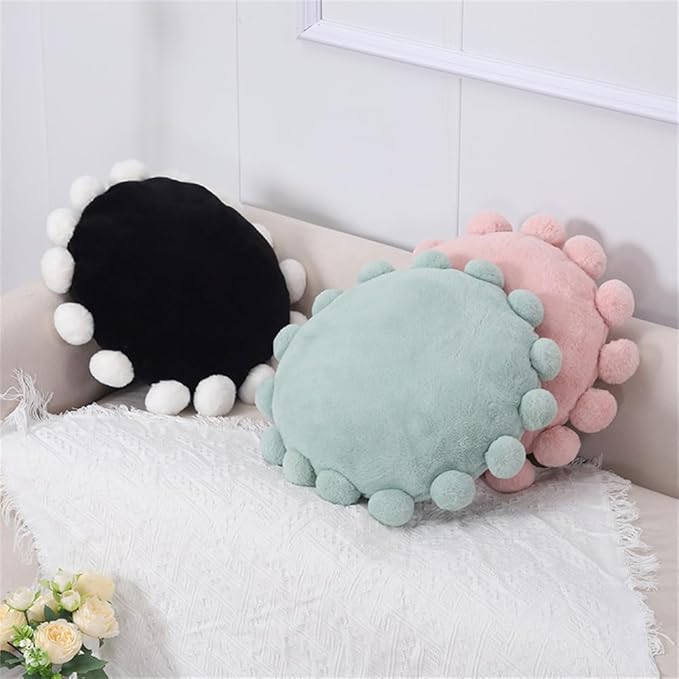 Boho Round Floor Pillow with Tassels – Decorative Circle Cushion for Kids, Plush Throw Pillow for Chair Sofa Bed, Accent Pillow for Living Room, Reading Nook, Indoor & Outdoor Use (Black)