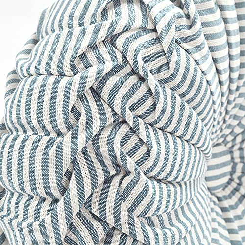 Lush Decor Farmhouse Ticking Stripe Yarn Dyed Pleated Decorative Throw Pillow, 14" Round, Blue - Round Pillow - Throw Pillows For Bed, Couch, Or Chair