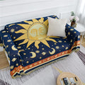 Hippie Throw Blanket Sun Moon Stars Boho Throw Blankets Celestial Tapestry Double-Sided Reversible Woven Cotton Home Decor Bedding Chair Couch Recliner Cover Oversized Tassels Astrology 70"x90"
