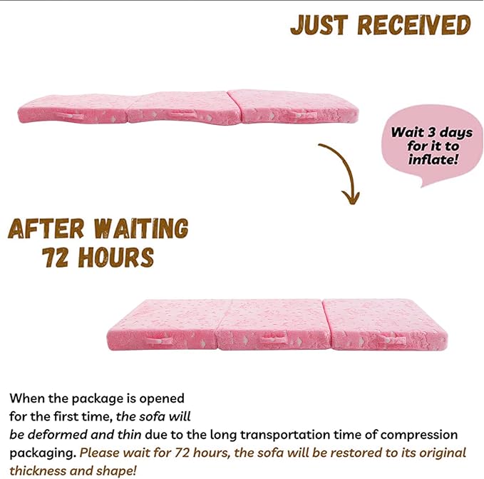 MeMoreCool Foldable Floor Mattress for Kids, Glow Unicorn Trifold Mat, Kids Folding Mattress Portable Futon, 57x22 Inch Pink
