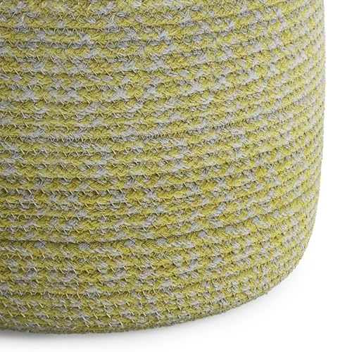 SIMPLIHOME Bayley Transitional Round Braided Pouf in Muted Yellow and Natural Cotton for the Living Room, Bedroom and Kids Room - color: Muted Yellow and Natural
