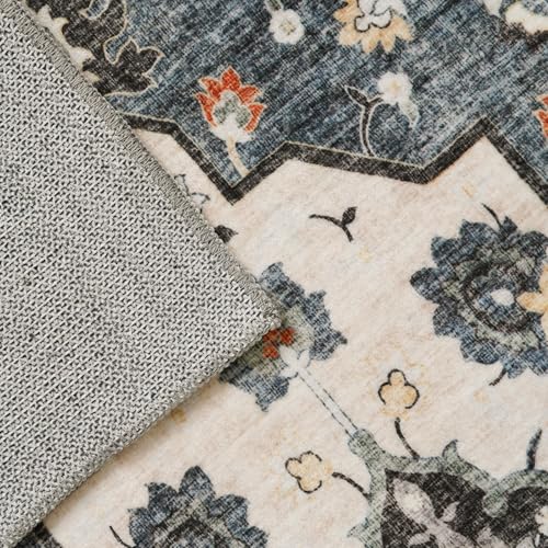 Washable Oriental Area Rug - 2x3 Rugs for Living Room Soft Carpet for Bedroom Waterproof Floral Distressed Indoor Stain Resistant Non-Shedding Floor Carpets (Blue, 2x3) - color: Blue, size: 2' x 3' (Rectangular)