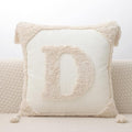 Monogram Pillow Covers with Tassels 18”x18” Modern Cotton Canvas Tufted Alphabet D Throw Pillow Covers for Sofa Couch Bed 26 English Letters Decorative Pillow Case for Sofa Throw Pillows