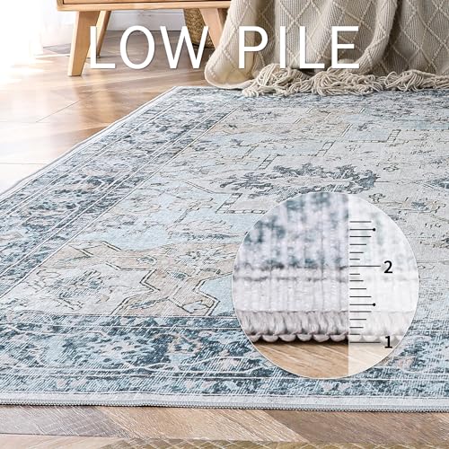 GENIMO Area Rug 2x3 Doormat, Machine Washable Low Pile Vintage Rugs, Small Lightweight Rug Entryway Indoor Mat for Entrance, Hallway, Kitchen and Corridor, Blue - color: Blue&gold, size: 2' x 3' (Rectangular)