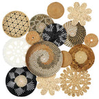 Xuhal 15 Pcs Boho Wall Basket Decor Handcrafted Seagrass Woven Wall Basket Rustic Round Woven Hanging Art for Home Farmhouse Kitchen Table Living Room(Stylish Style) - style: Stylish Style