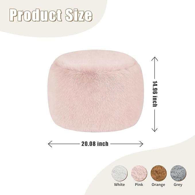 Round Stuffed Pouf Ottoman for Foot Rest, A Round Modern Foam Filled Poufs, Floor Chair for Living Room, Nursery, Dorm, A Soft Modern Foot Stool Perfect to Rest Your Feet (Pink, 20Inch)