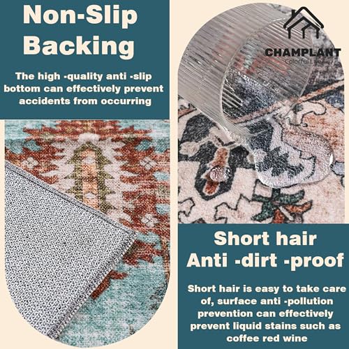 CHAMPLANT 3'x5' Washable Thin Area Rug Black-Purple Khaki Vintage Traditional Floor Cover Foldable Indoor Distressed Non Slip Carpet for Bedroom Living Room Bathroom - color: Black-purple Khaki, size: 3' x 5' (Rectangular)