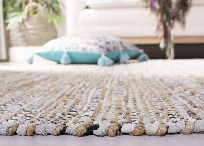 SAFAVIEH Vintage Leather Collection Runner Rug - 2'3" x 9', Silver, Handmade Boho Fringe Leather & Jute, Ideal for High Traffic Areas in Living Room, Bedroom (VTL203G)