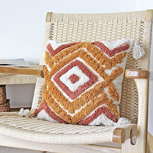 JOJUSIS Boho Throw Pillow Covers with Handmade Tassels Decorative Woven Tufted Burnt Orange Pillowcase for Couch Bedroom 18 x 18 Inch - color: Orange, size: 18" x 18" (Pack of 1)