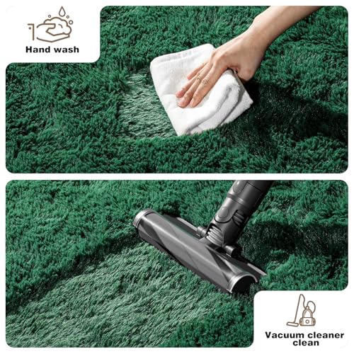 3x5 Dark Green Rugs for Bedroom Living Room, Fluffy Small Area Rug Soft Shag Non-Slip Carpet for Kids Boys and Girls Room Dorm Indoor Home Decor (3ft x 5ft, Dark Green) - color: Dark Green, size: 3' x 5' (Rectangular)