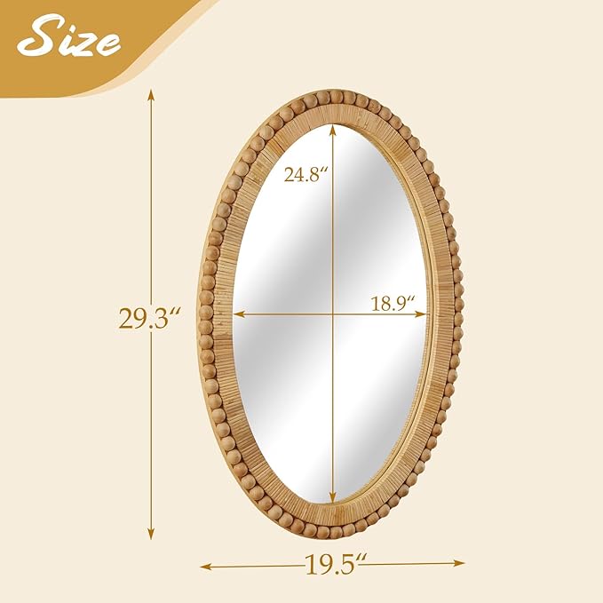 Rattan Wall Mirror - Boho Handmade Wicker Mirror Rustic Farmhouse Mirrors for Bathroom Entryway Wall Decor, 20" x 30", Oval