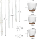 Hanging Planters with Macrame Plant Hangers for Indoor Outdoor Plants,3 Set Hanging Baskets Flower Pots Holders 35‘’/27‘’/21‘’,Self-Watering Pots 7‘’/6‘’/5.5‘’,Boho Home Decor (White)