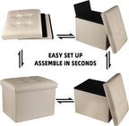 ALASDO Ottoman Storage Ottoman Footrest Stool Foldable Foot Rest Footstool Bench for Living Room 17x13x13inches Beige