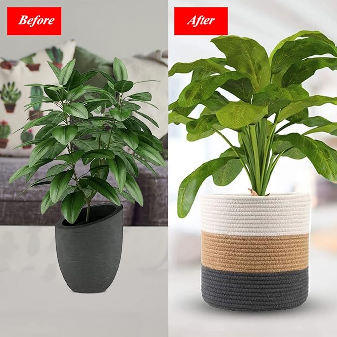 Woven Cotton Rope Plant Basket for Flower Pot Indoor Planters, 8" x 8" Jute Foldable Storage Basket Organizer Modern Decor Household Laundry Basket
