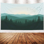 EMMTEEY Nature Tapestry Green Mountains Forest 60X50 Inch Ceiling Tapestry Wall Art Hanging Tapetries for Bedroom Living Room Dorm Décor