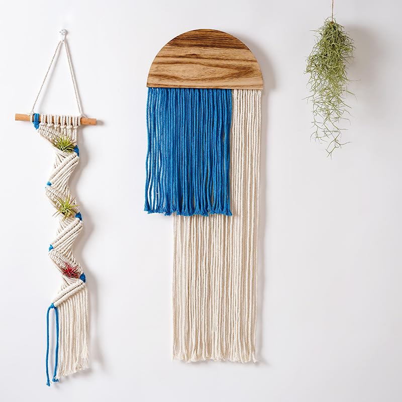 Macrame Wall Hanging, Boho Woven Tapestry, Modern Tassel Wall Decor, Handmade Wall Art Tapestry for Bedroom, Living Room, Home, Bohemian Apartment Decoration Ornament Craft (Blue Semicircle) - color: Blue Semicircle
