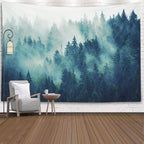 EMMTEEY Forest Tapestry Wall Art - Misty Pine Tree Landscape with Foggy Mountain, Large 92.5x70.9 Inch Nature-Themed Decor for Living Room Bedroom Indoor Spaces