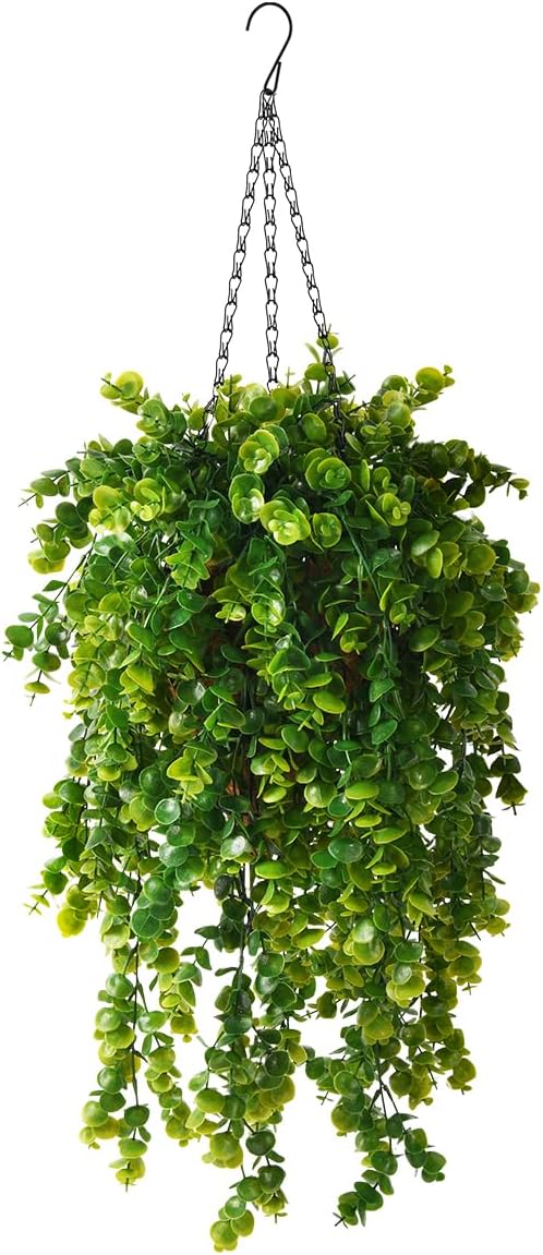 Artificial Faux Hanging Plants Basket for Spring Summer Outdoor Decoration, Fake Eucalyptus Plant UV Resistant Look Real for Outside Porch Home Patio Balcony Yard(Eucalyptus)