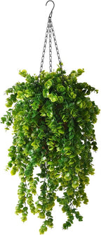 Artificial Faux Hanging Plants Basket for Spring Summer Outdoor Decoration, Fake Eucalyptus Plant UV Resistant Look Real for Outside Porch Home Patio Balcony Yard(Eucalyptus)