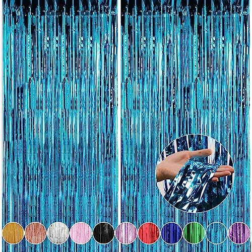 Crosize 2 Pack 3.3 x 9.9 ft Blue Foil Fringe Curtains Party Decorations, Blue Tinsel Curtain Backdrop for Parties, Door Streamers, Glitter Streamer Fringe Backdrop for Birthday Decoration - color: Blue, size: 2 Pack