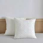 Square Pillow Shams 2 Pack, Ivory, Square Size Pillowcases, Soft Microfiber Geometric Tufted Pillow Covers with Envelope Closure, 26x26 Inches (No Insert)