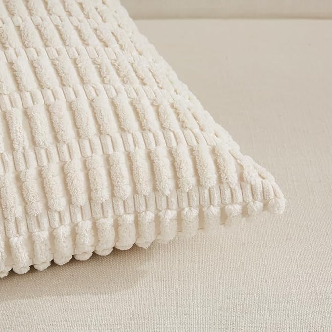Fancy Homi 4 Packs Boho Cream Decorative Throw Pillow Covers 26x26 Inch for Living Room Couch Bed Sofa, Rustic Modern Farmhouse Home Decor, Soft Plush Corduroy Beige Cute Square Cushion Case 66x66 cm