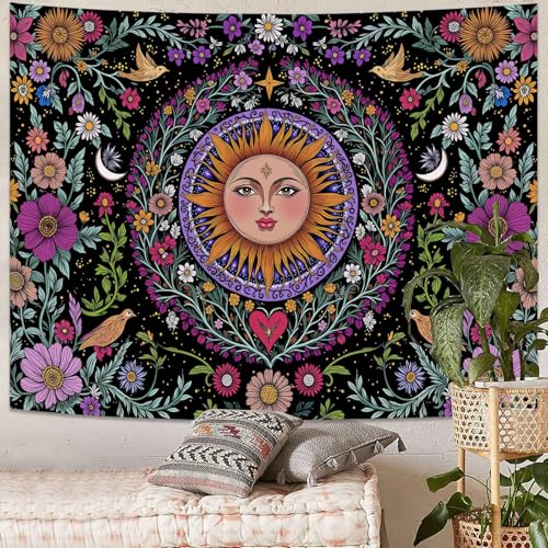 Kanuyee Mystical Sun Face Wall Tapestry, Bohemian Nature Tapestries for Room Decor, Artistic Tapestry 80"x60" - color: Orange Purple, size: 80"L x 60"W