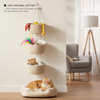 Over the Door Organizer, 3-Tier Hanging Storage Basket with Hooks, Cotton Back of Door Organizer for Living Room, Bedroom, Boho Wall Decor, Toy Storage, Jute