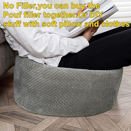 Asuprui Pouf Ottoman Unstuffed Pouf Ottoman Foot Rest No Filler Foot Stool Floor Pouf 20x20x12 Inches Fuzzy Chair Floor Chair Foot Rest with Storage for Living Room Bedroom Light Gray Pouf Cover - color: Light Gray