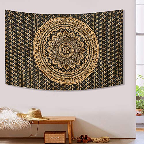 ANJANIYA Ombre Wall Hanging Bohemian Tapestry, Metallic Wall Art Bedspread, Psychedelic Hippie Mandala Dorm Décor for Hanging, Bedding, Beach Coverlet Curtain, Black Gold, 54"X60" - color: Black Gold, size: 60"L x 54"W