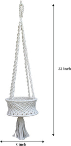 Handmade Macrame Cotton Plant Hanger, from Uttar Pradesh, India | Boho Hanging Planter | Indoor Outdoor Plant Holder | Décor Accent for Home, Balcony, Living Room | 33x8 in (Off White)