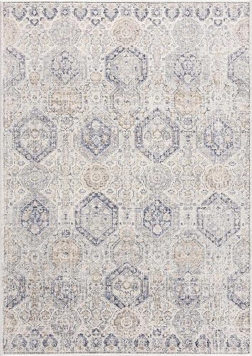 Hauteloom Kismet Boho Vintage Traditional Damask Area Rug - Farmhouse Traditional Floral Medallion Carpet for Living Room, Bedroom, Dining Room - Blue, Gray, Brown, Beige 4'3" x 5'7" - color: Beige, Black, Charcoal / Burnettsville Brntt, size: 4'2" x 5'7"