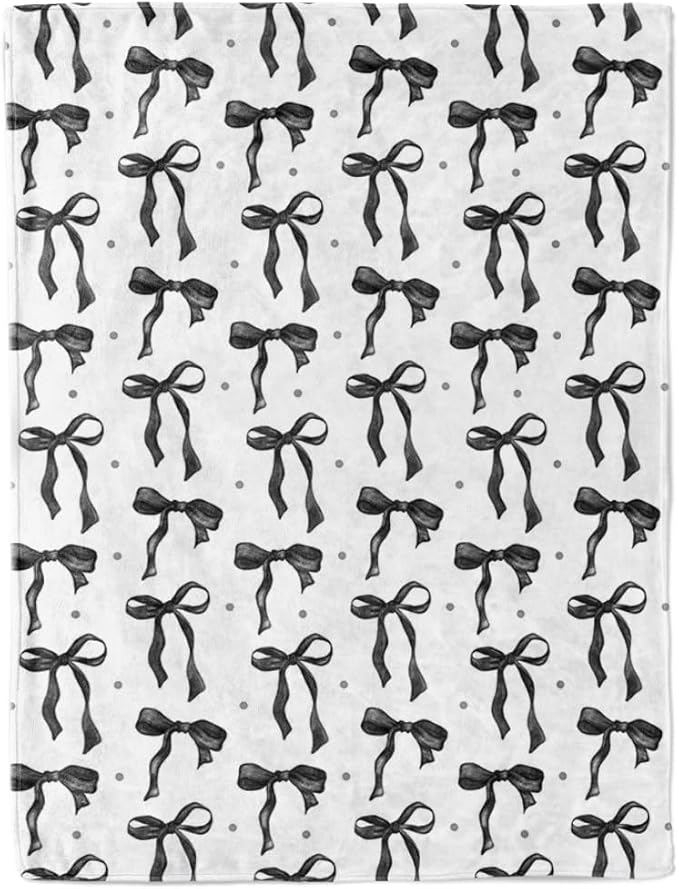 Reateforin Black and White Bows Throw Blankets Black Bow Preppy Blanket Coquette Flannel Soft Cute Bow Aesthetic Classroom Room Decor for Sofa Couch Travel Bed Christmas Halloween Decoration 30"x40"