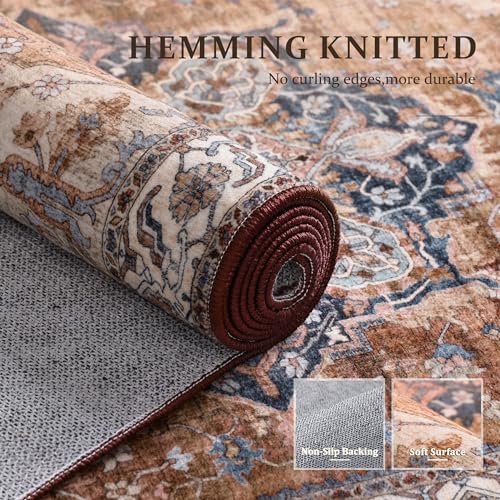 Deerly Area Rug 3x5 Small Entryway Rug Boho Thin Area Rugs for Living Room Non-Slip Lightweight Washable Rug for Kitchen Entryway Bedroom Dining Room Office, Brickred/Multi - color: Brickred & Multi, size: 3' x 5' (Rectangular)
