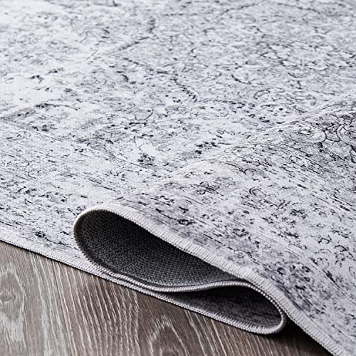 jinchan Area Rug 5x7 Washable Living Room Rug Vintage Traditional Distressed Lightweight Thin Retro Indoor Floor Cover Non Slip Floral Carpet for Bedroom Dining Room Bathroom Kitchen Office Grey - color: Vintage Grey, size: 5' x 7' (Rectangular)