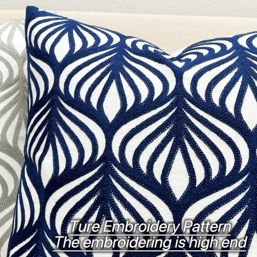 Slow Cow Embroidery Decorative Throw Pillow Cover Case for Couch Sofa Home Decor Modern Geometric Accent Pillow Cushion Cover 18 x 18 Inches Navy Blue - color: Navy Leaves, size: 18" x 18" (Pack of 1)
