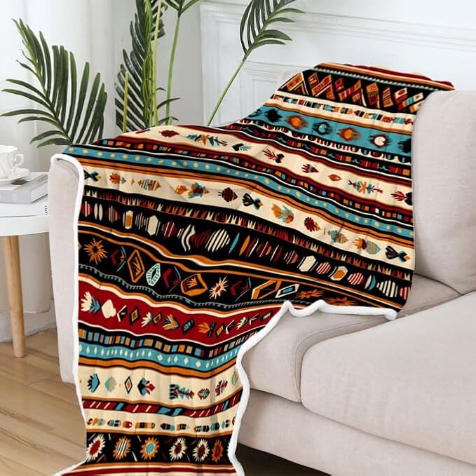 Western Throw Blankets, Southwestern Flannel Throw Blanket, Soft, Flannel, Warm, Geometric Pattern Blankets Decor Farmhouse Country Bed Blanket for Couch Bed Cover 60X80 Inch