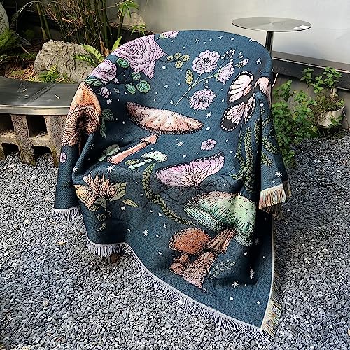 Mushroom Butterfly Throw Blanket Moon Hippie Tapestry Double-Sided Reversible Slipcover Home Decor Cotton Soft Blankets and Throws for Couch Bed Chair Recliner Cover 51"×63" - color: Moonlit Butterfly, size: 51"x63"