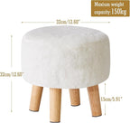 YMYNY Round Pouf Ottoman Small Foot Stool Faux Fur Foot Rest for Couch Modern Boho Footstools with Wood Legs for for Living Room Bedroom Office 12.6" D×12.6" W×12.6" H White UHBD035W