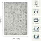5x7 Area Rugs for Living Room Bedroom, Grey Washable Rug, Vintage Abstract Boho Rug, Non Slip & Low Pile Faux Wool Carpet for Indoor Dining Room and Farmhouse(Grey 5x7ft)