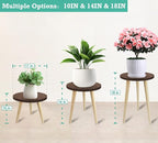 14IN Tall Plant Stand Holder for Indoor Planters, Mid Century Small Round Wood Table for Living Room Corner Floor