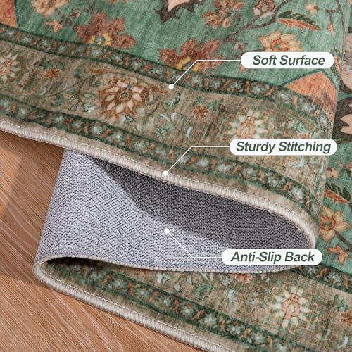 Tangsoo 2x3 Rugs for Entryway, Washable Vintage Non Slip Small Area Rug, Indoor Front Door Rug, Print Door Mat Small Carpet, Soft Low Pile Rugs for Entrance Kitchen Bedroom Home Decor - color: Tan/Green, size: 2' X 3' (Rectangular)