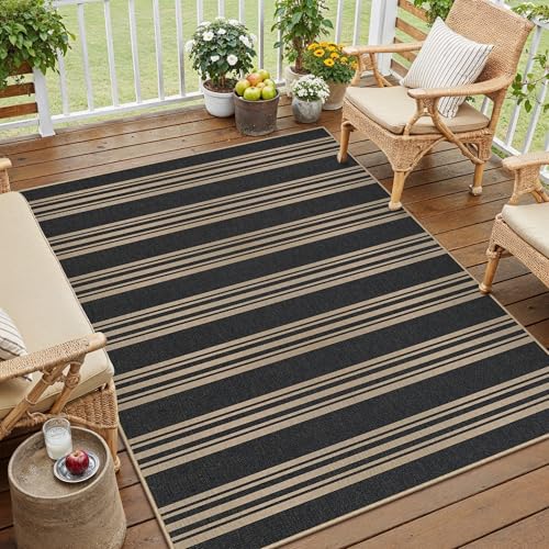 PureCozy Striped Easy Jute Rug 3x5 Black Entryway Carpet Washable Non Slip Office Door Mat Farmhouse Neutral Non Shedding Small Indoor Outdoor Rug for Bathroom Kitchen Bedroom Living Room - color: Black/Striped, size: 3' x 5' (Rectangular)