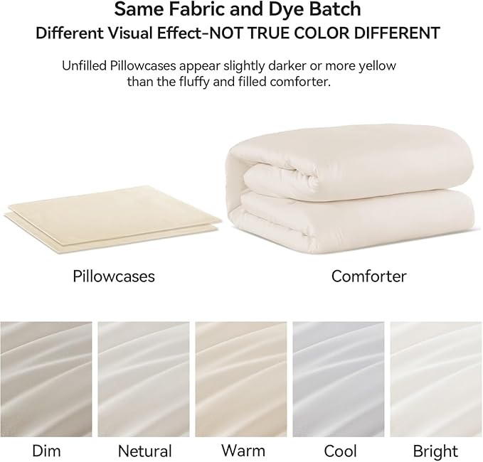 ROSGONIA King Size Comforter Set Ivory, 3pcs (1 Boho Comforter & 2 Pillowcases) All Season Bedding Soft Lightweight Bedspread Cozy Blanket Quilt