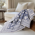 Levtex Home - Adare Denim Quilted Throw - (50x60in.) - Floral - Blue White - Reversible - Cotton - color: Denim